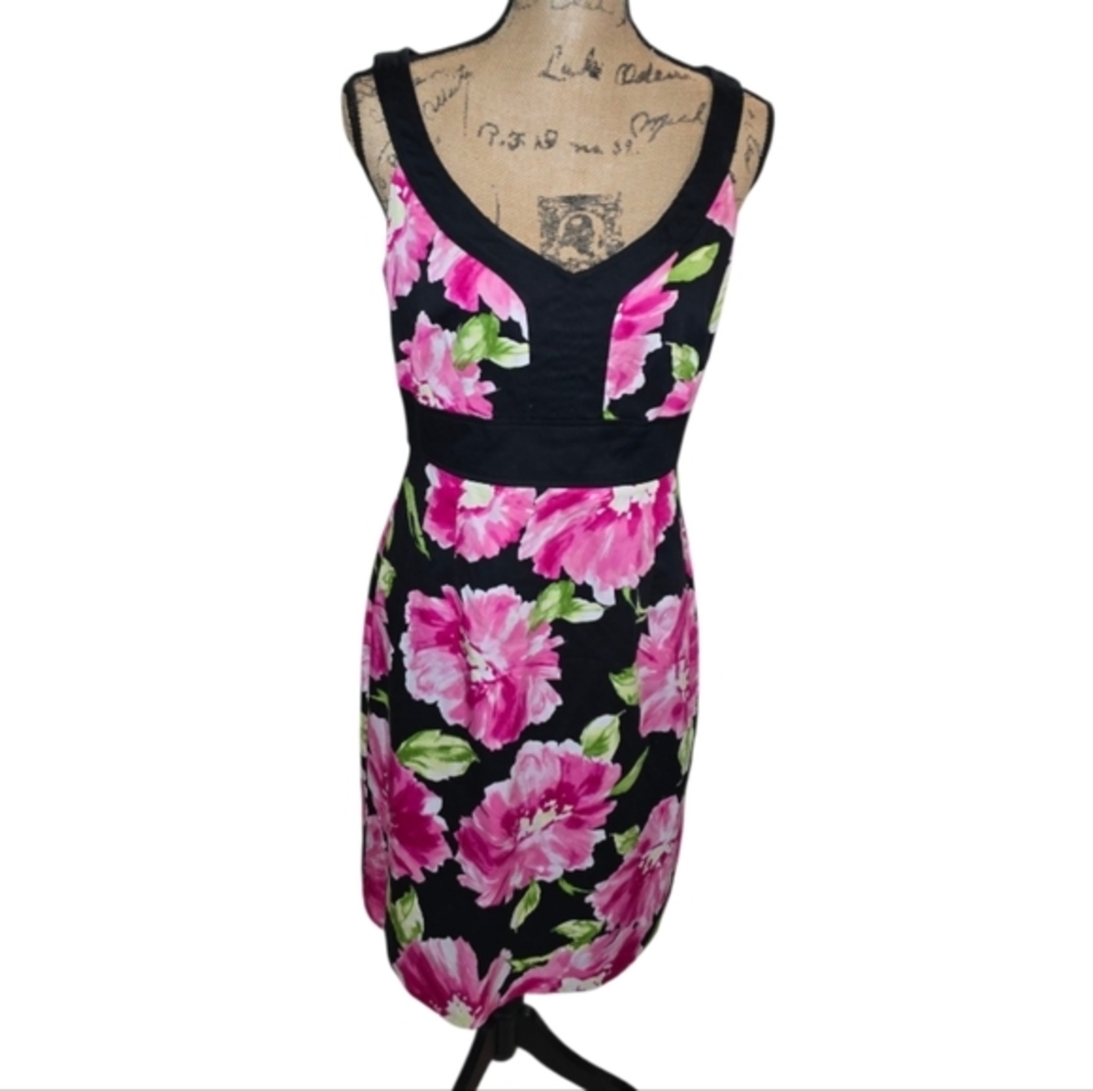 Studio 1 Floral Sleeveless Sheath Dress Cocktail Party Pink‎ and Black Size 10